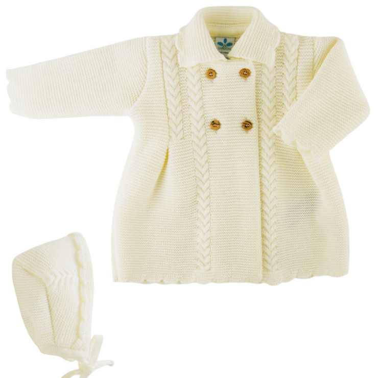 Cream Knitted Pram Coat & Bonnet