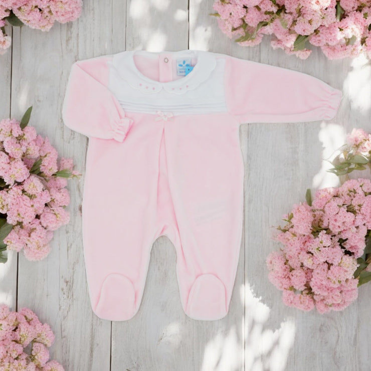 Baby Pink Velour Sleepsuit