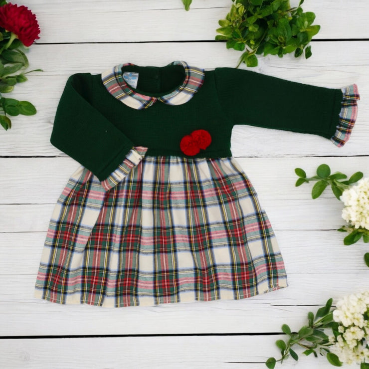 Green Half Knitted Tartan Dress