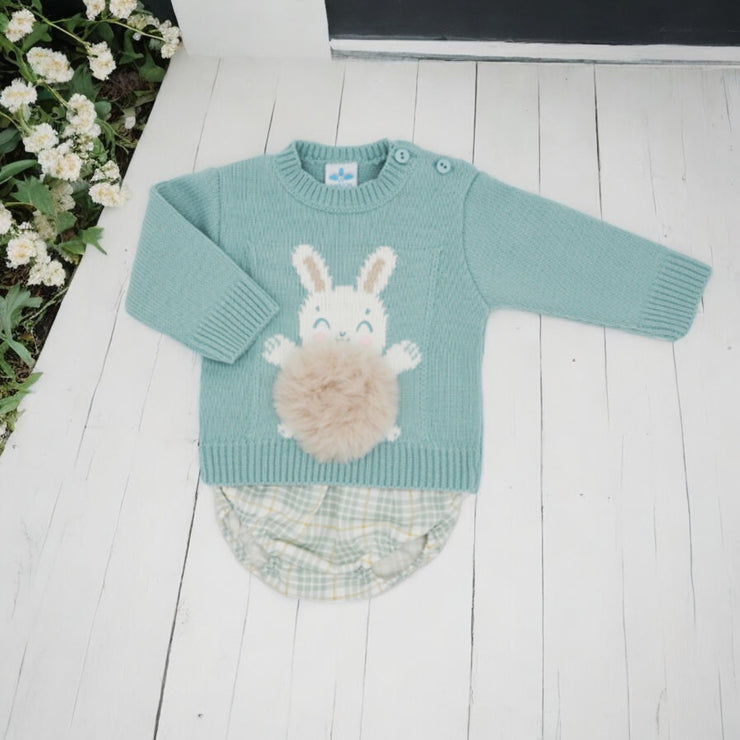 Green Knitted Rabbit Top & Tartan Jam Pants