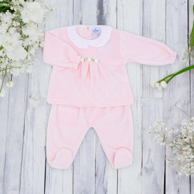 Pink & White Ruffle Collar Velour Set