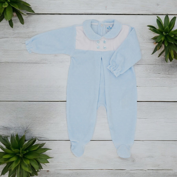 Blue & White Velour Sleepsuit