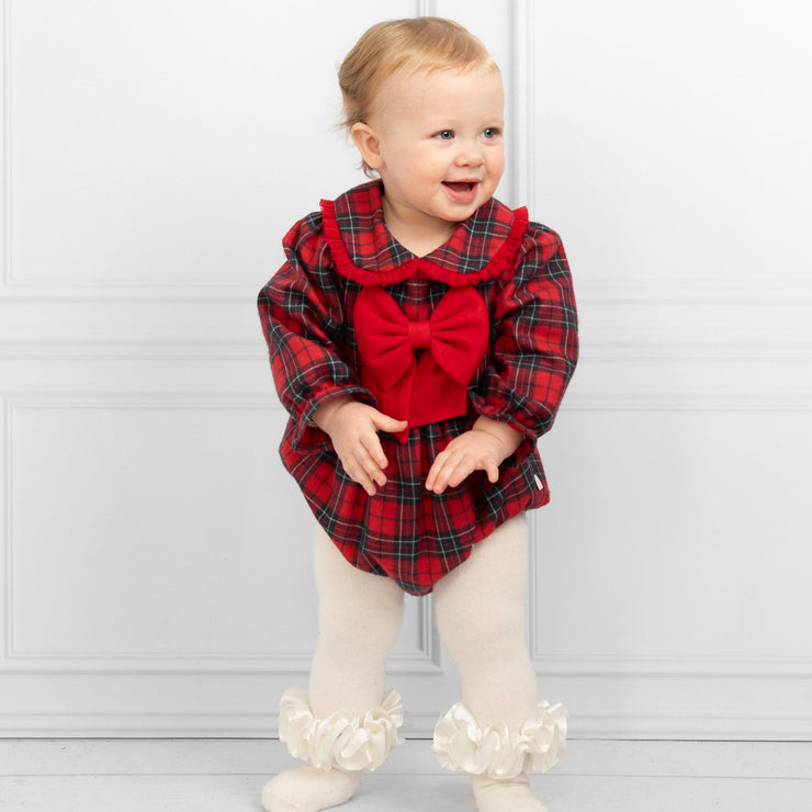 White Blouse & Red & Navy Tartan Skirt