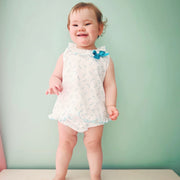 White & Turquoise Ruffle Top and Bloomers