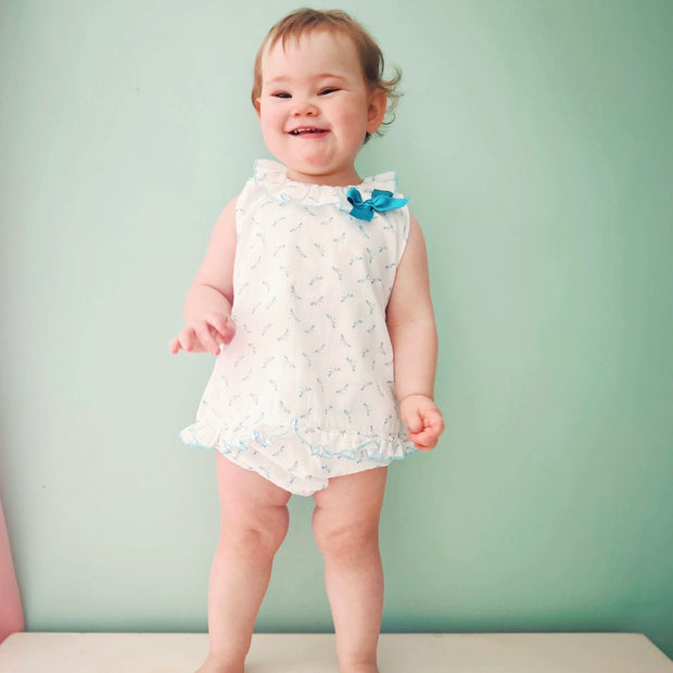 White & Turquoise Ruffle Top and Bloomers