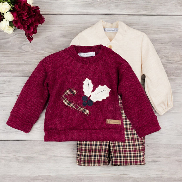 Burgundy Christmas Top Shirt & Short Set