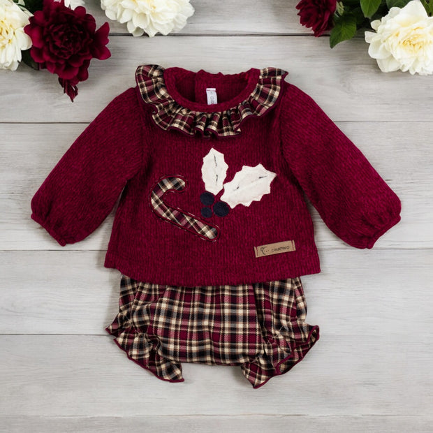 Burgundy Ruffle Christmas Top & Bloomers Set