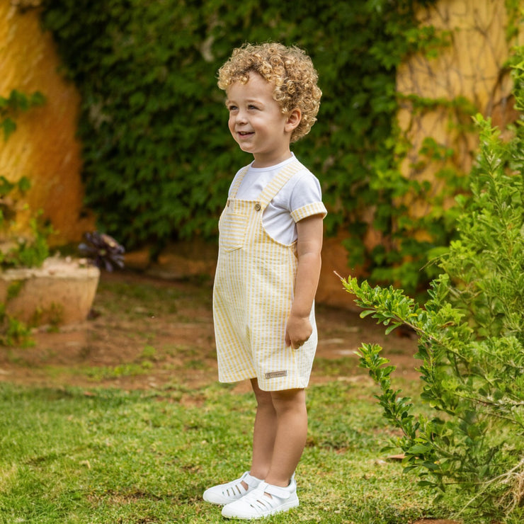 White Top & Yellow Stripe Dungaree Romper Set