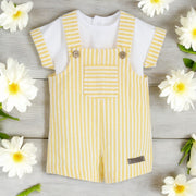 White Top & Yellow Stripe Dungaree Romper Set