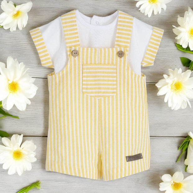 White Top & Yellow Stripe Dungaree Romper Set