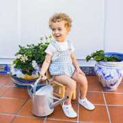 Calamaro White Top & Blue & White Gingham Romper Set