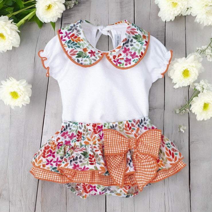 Calamaro White Top & Nectarine Floral Bloomers