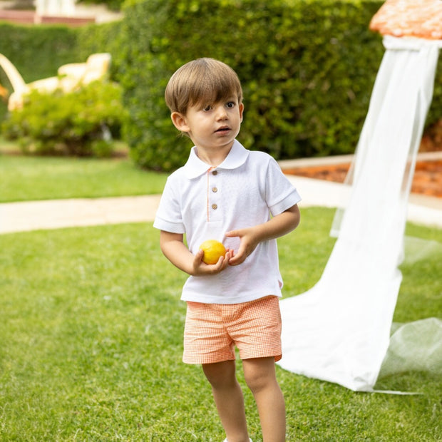 Calamaro White Polo & Nectarine Gingham Shorts