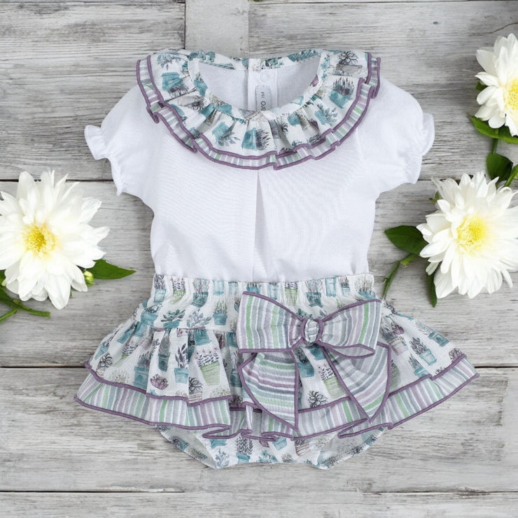 Calamaro White Top & Purple & Green Garden Top & Bloomers