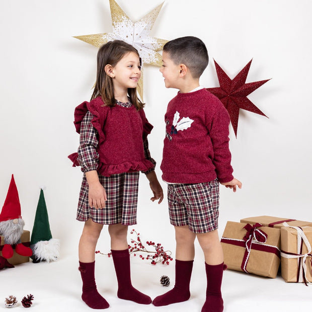 Burgundy & Sand Tartan Christmas Dress