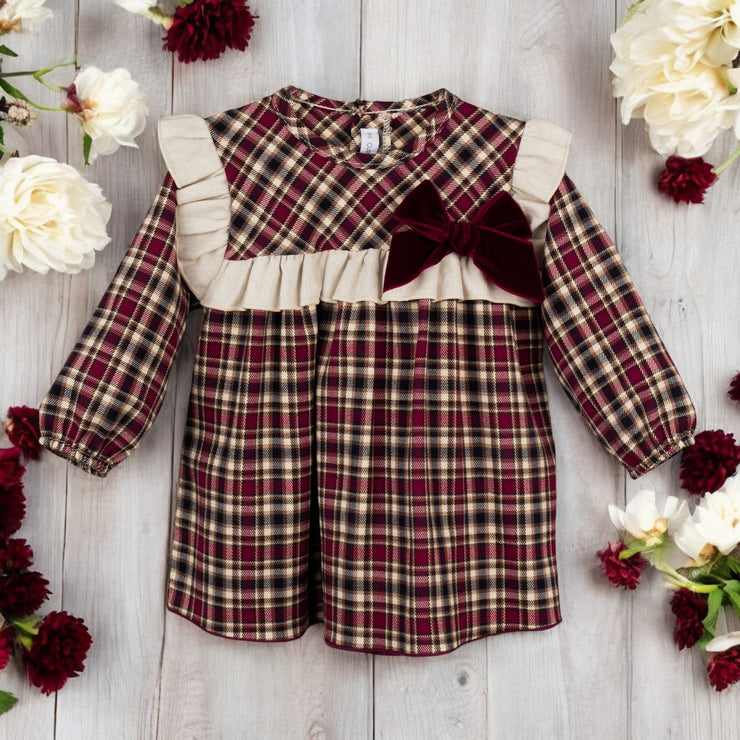 Burgundy & Sand Tartan Christmas Dress