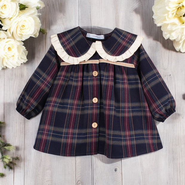 Navy & Burgundy Tartan Christmas Dress