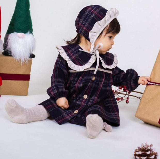 Navy & Burgundy Tartan Christmas Dress