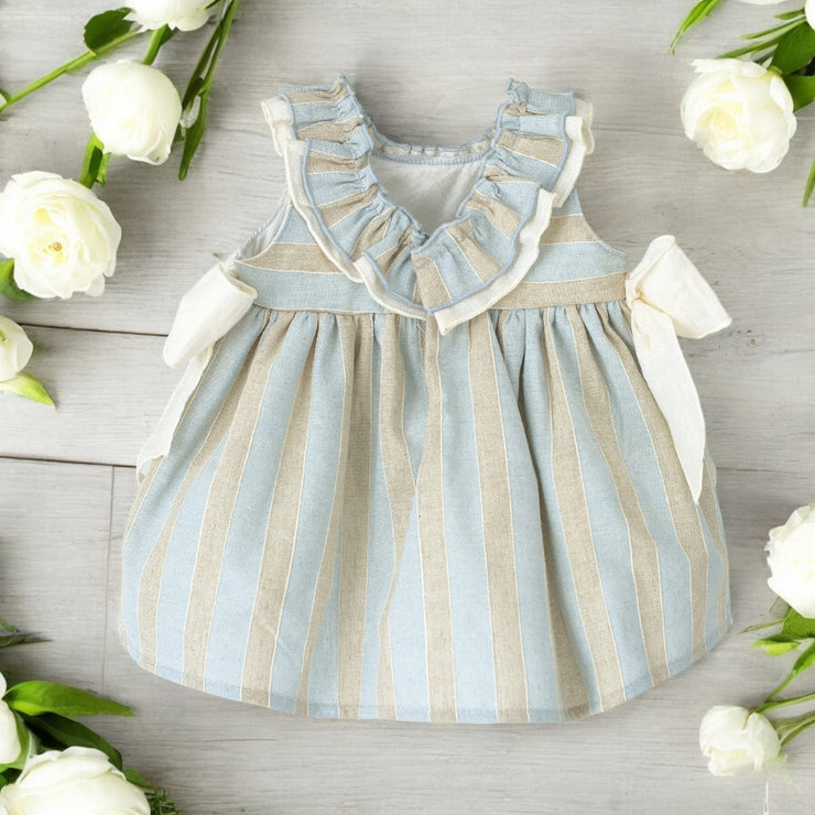 Calamaro Sand & Blue Stripe Ruffle Dress Back