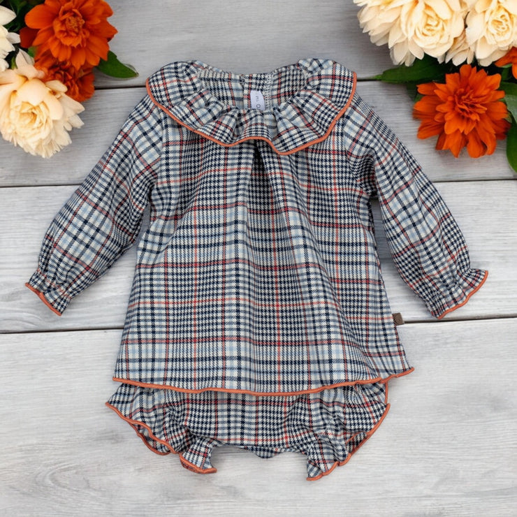 Navy & Orange Tartan Top & Bloomers Set