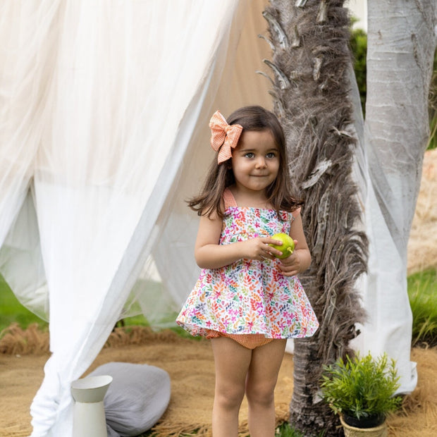 Nectarine Floral Top & Gingham Bloomers