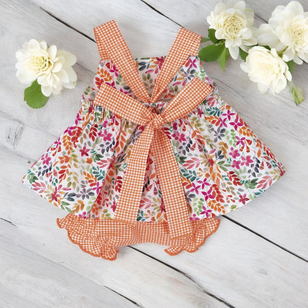 calamaro Nectarine Floral Top & Gingham Bloomers