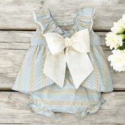 Calamaro Sand & Blue Stripe Ruffle Top & Bloomers Back