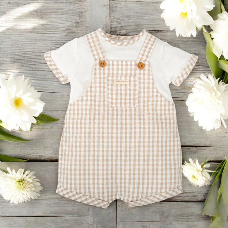 Tutto Piccolo Beige & White Gingham Romper