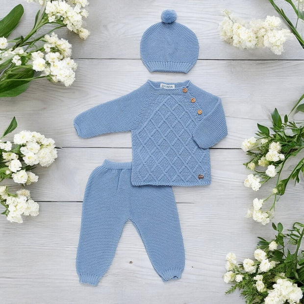 Dusky Blue Three Piece Knitted Set