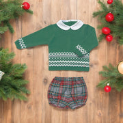 Green Festive Tartan Knitted Top & Jam Pant Set