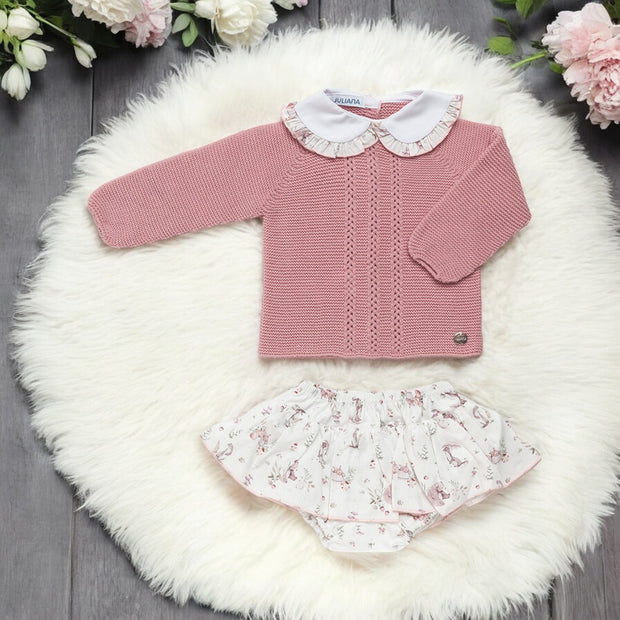 Dusky Pink Knitted Top & Skirt Bloomer Set