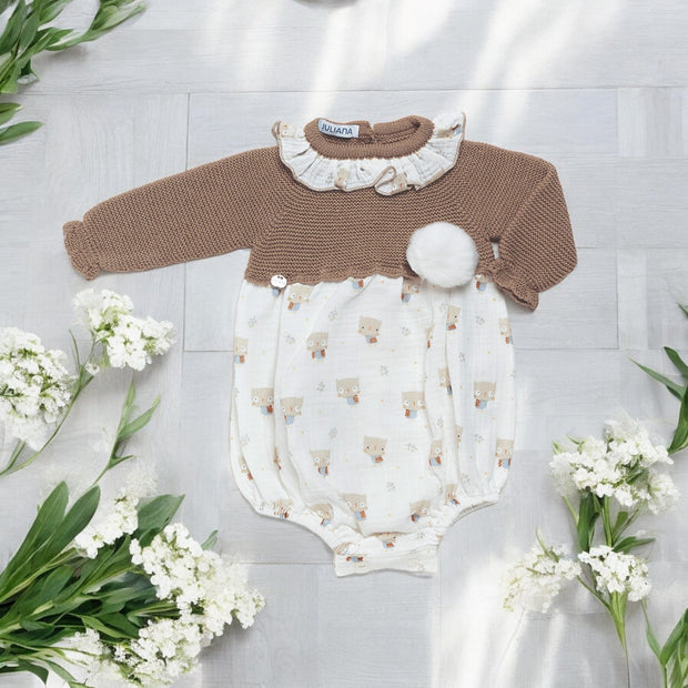 Autumn Half Knit Owl Romper