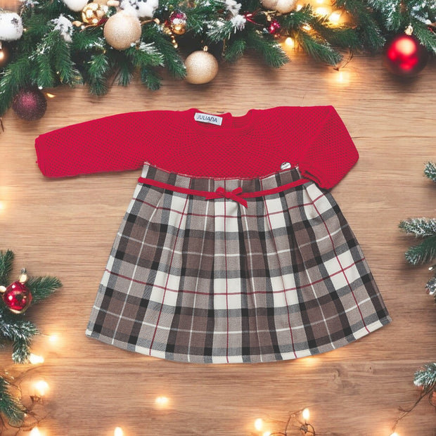 Red Christmas Half Knit Tartan Dress