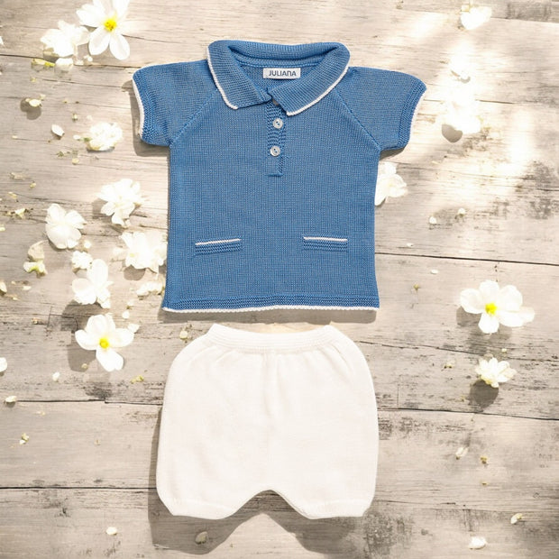 Juliana Blue Knitted Polo & White Short Set