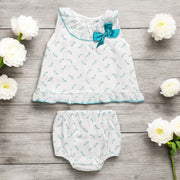 White & Turquoise Ruffle Top and Bloomers