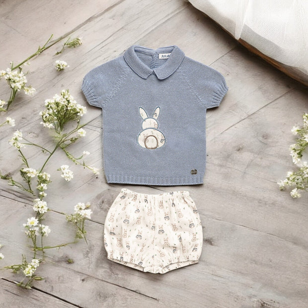 Dusky Blue Knitted Bunny Top & Bunny Jam Pants