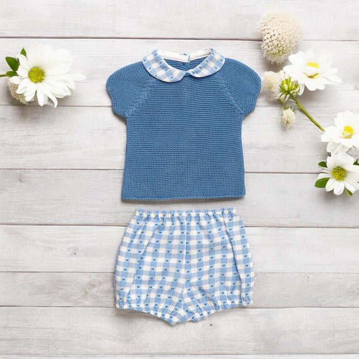 Blue Knitted Top & Gingham Jam Pants