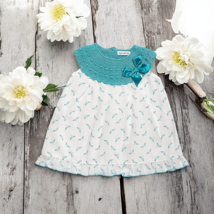 Turquoise & White Half Knit Dragonfly Dress