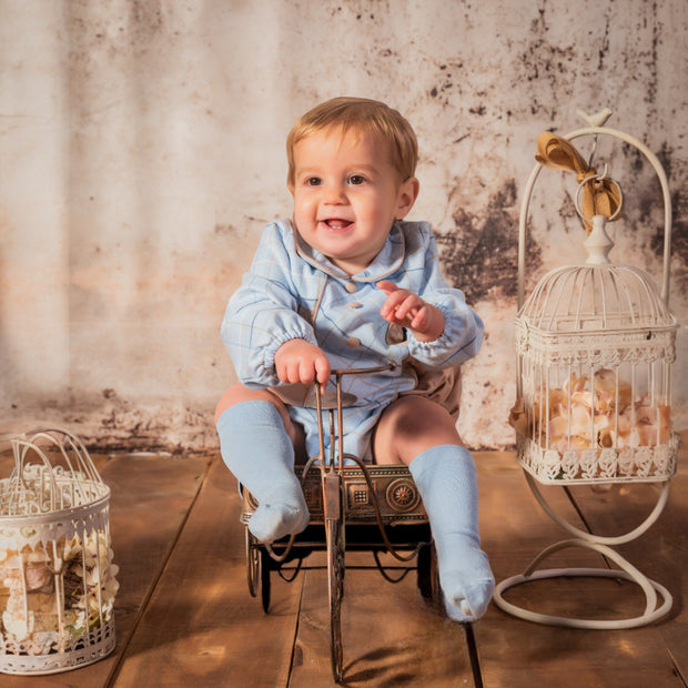 Blue & Beige Check Romper