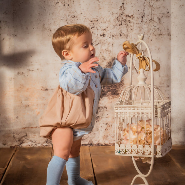 Blue & Beige Check Romper