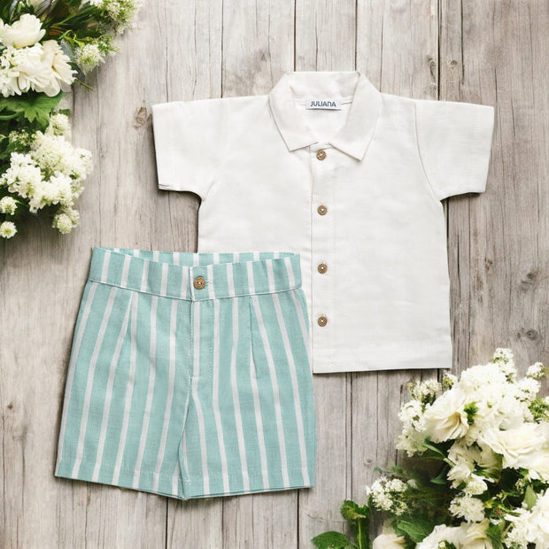 Mint & White Stripe Shirt & Short Set