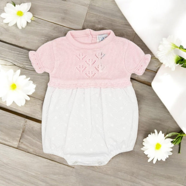 Sardon Baby Pink Half Knit Romper