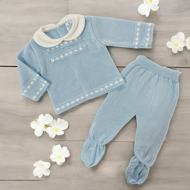 Blue & White Knitted Leggings Set