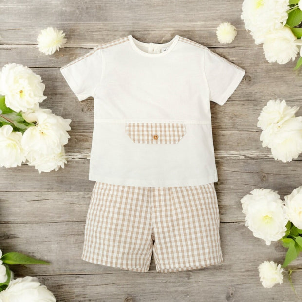 Tutto piccolo Beige & White Tee & Shorts