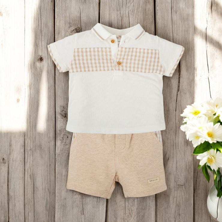 Tutto Piccolo Beige & White Polo & Shorts