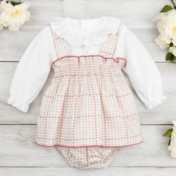 White Blouse & Dungaree Dress Set