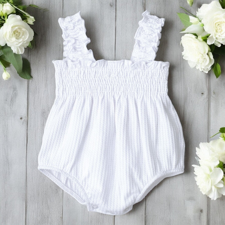 Calamaro White Waffle Bow Romper