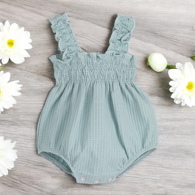 Calamaro Mint Waffle Bow Romper