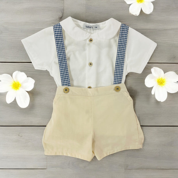 Babidu Beige & White Shirt & Shorts Set