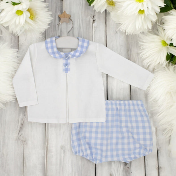 White Shirt & Blue Gingham Jam Pants